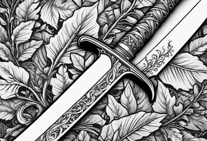 A long skinny blade down my spine with leafy vines wrapped around the blade tattoo idea