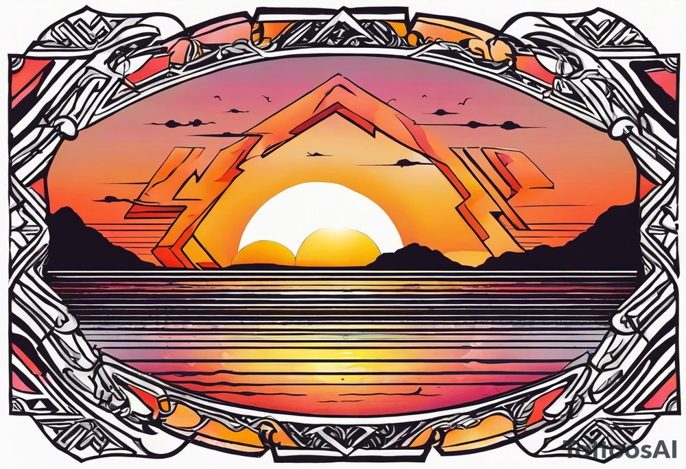 XXII VI MMXXI letters with a sunset background tattoo idea