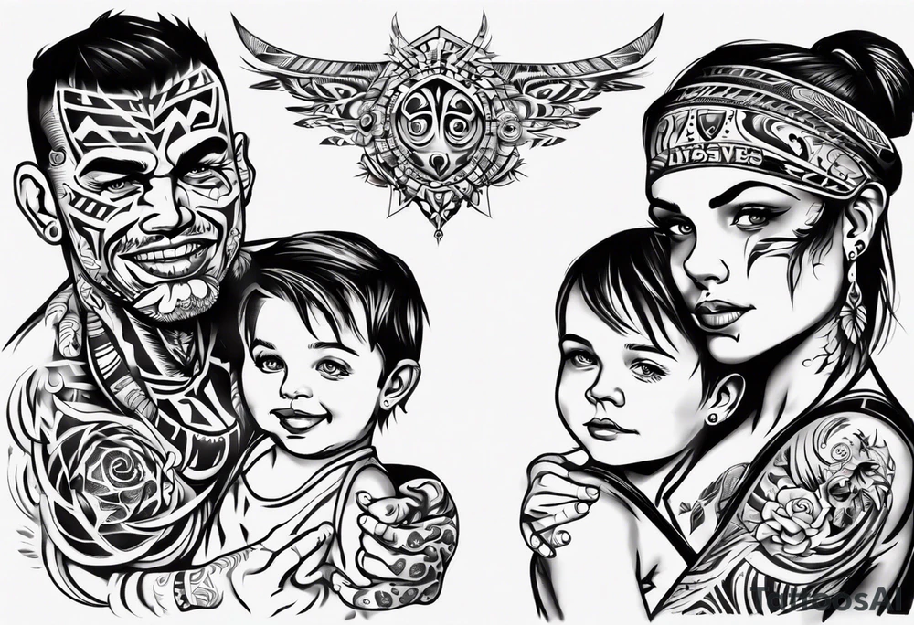 Tattoo with dad and kids, a boy and a girl tattoo idea