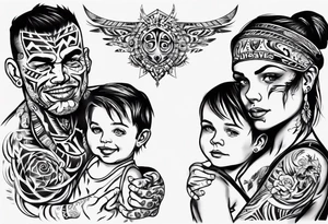 Tattoo with dad and kids, a boy and a girl tattoo idea