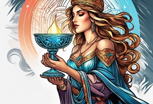 holy saint woman turned away
 holding a chalice tattoo idea
