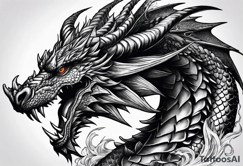 Powerfull magestic black fire dragon tattoo idea