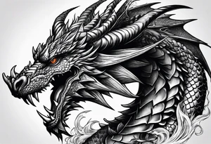 Powerfull magestic black fire dragon tattoo idea