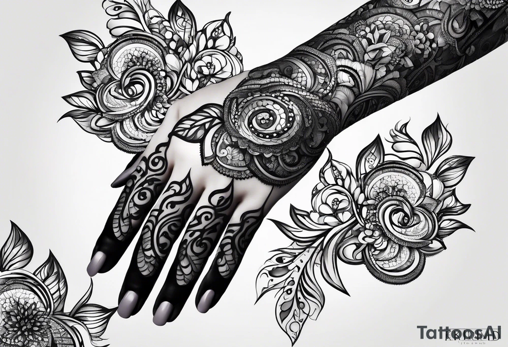 Elbow length lace glove with swirls and whirls of black tattoo idea
