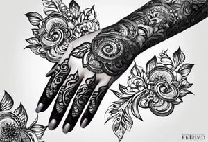 Elbow length lace glove with swirls and whirls of black tattoo idea