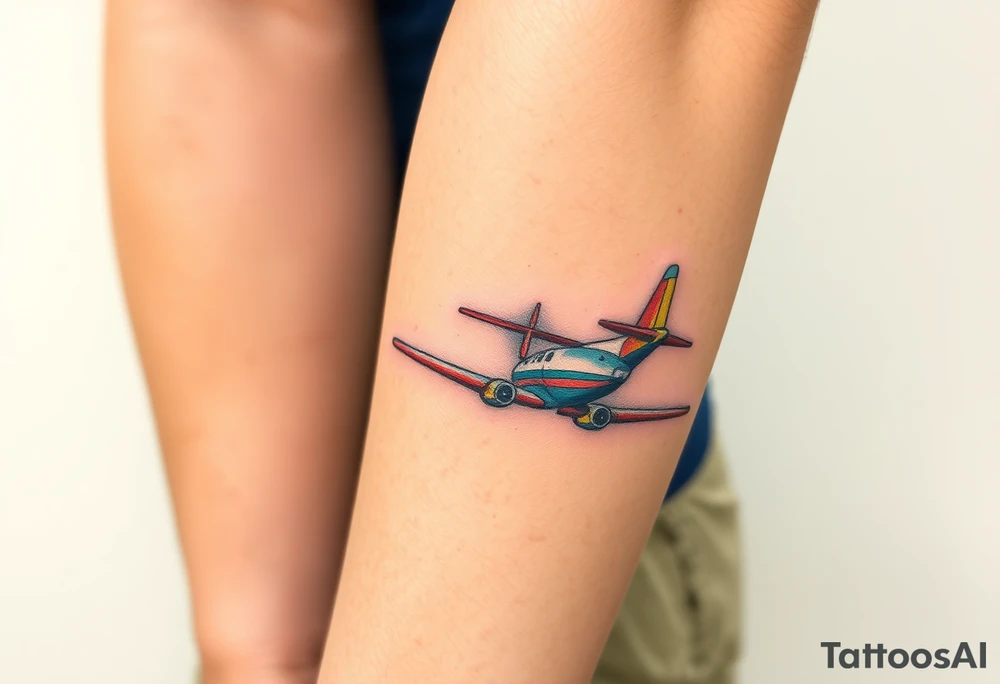 American traditional aeroplane with colour tattoo idea