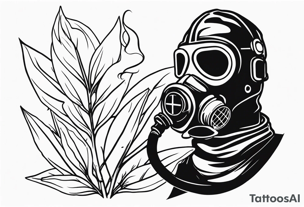plant stick out from a gasmask tattoo idea