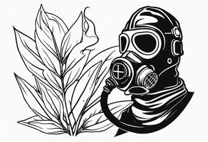 plant stick out from a gasmask tattoo idea