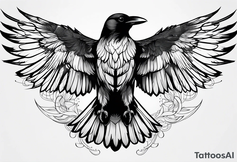 outlines of a crow with open wings tattoo idea