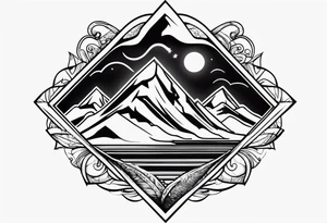 Mountains and ocean waves in a diamond shape tattoo idea