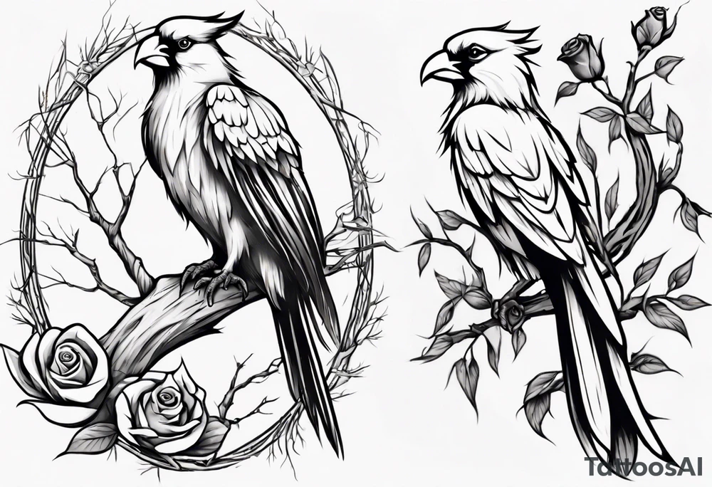 A full sleeve Willow tree with a cardinal holding a rose and a eagle tattoo idea