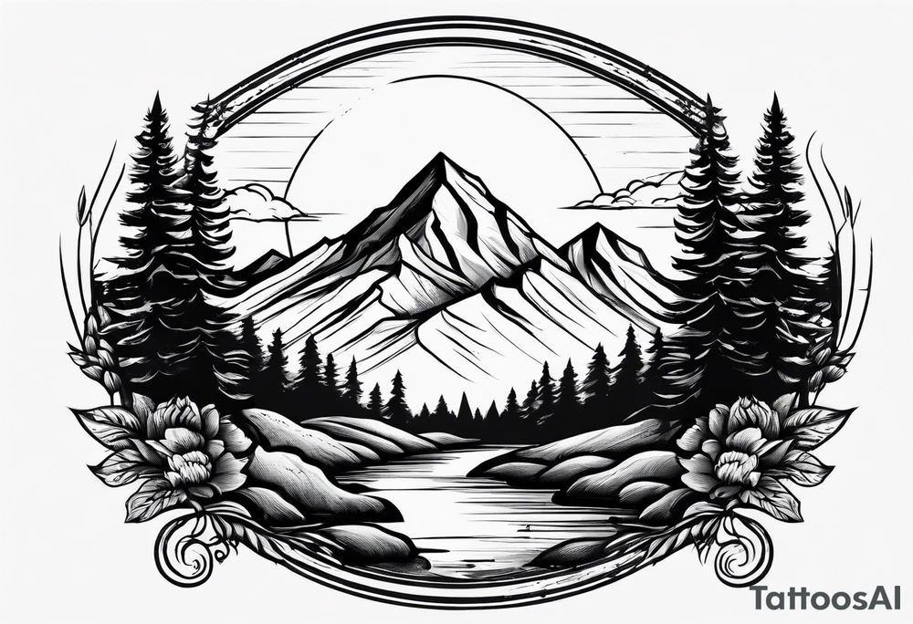 Mountain range with sunshine tattoo idea