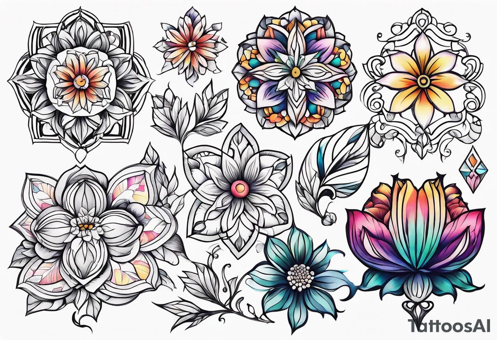 ornaments of flowers tattoo idea