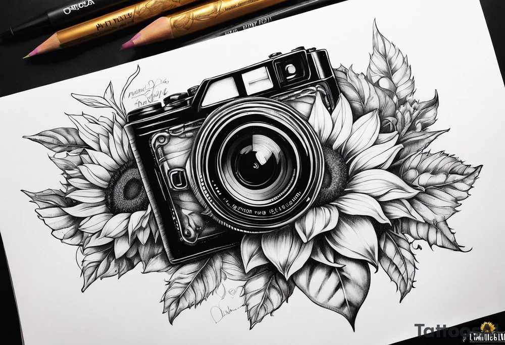 Sunflower, book, camera tattoo idea