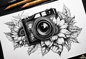 Sunflower, book, camera tattoo idea