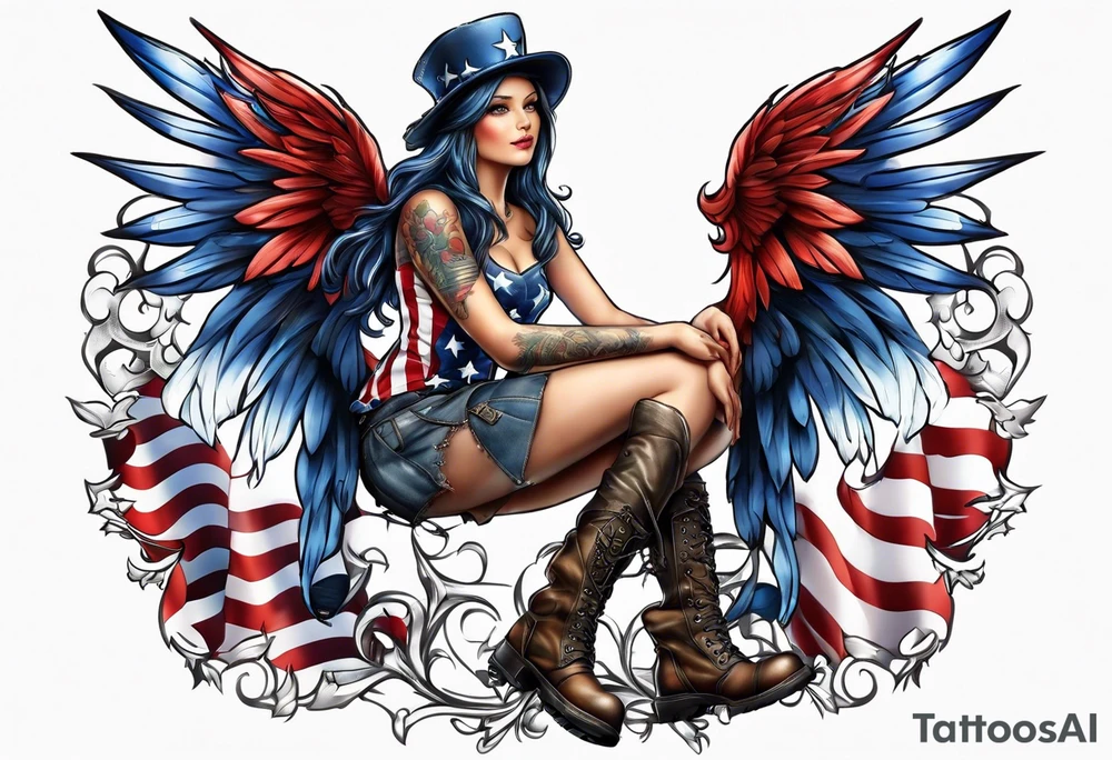 Patriotic fairy with combat boot on tattoo idea