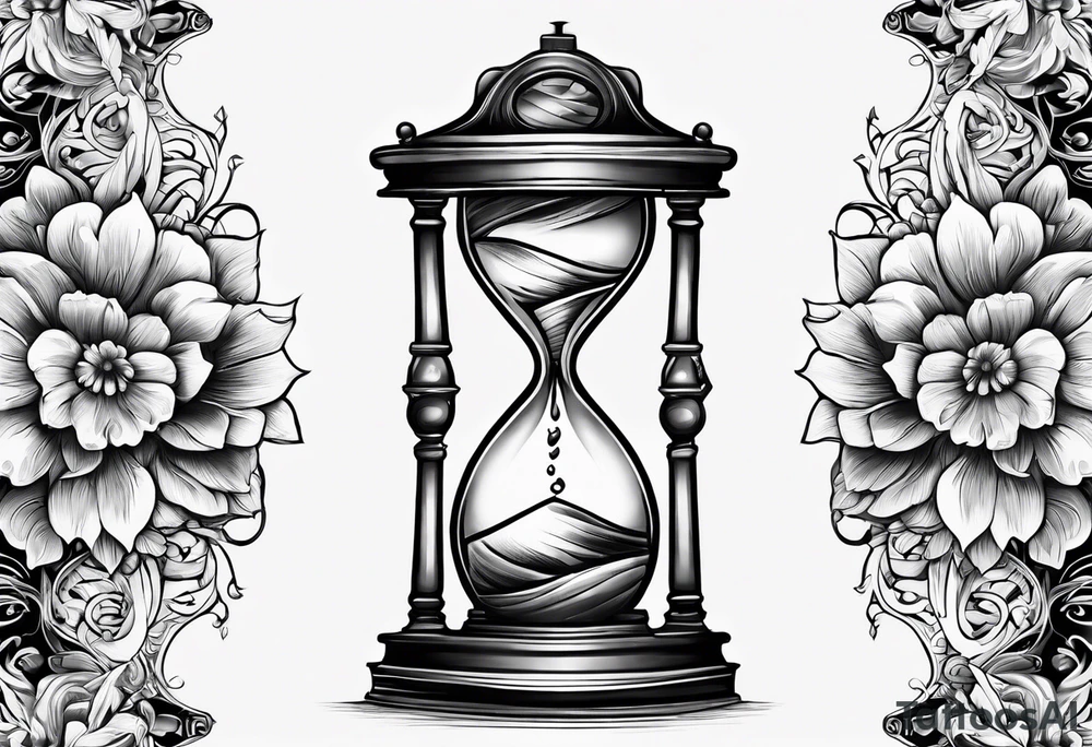 Hour glass and flowers tattoo idea