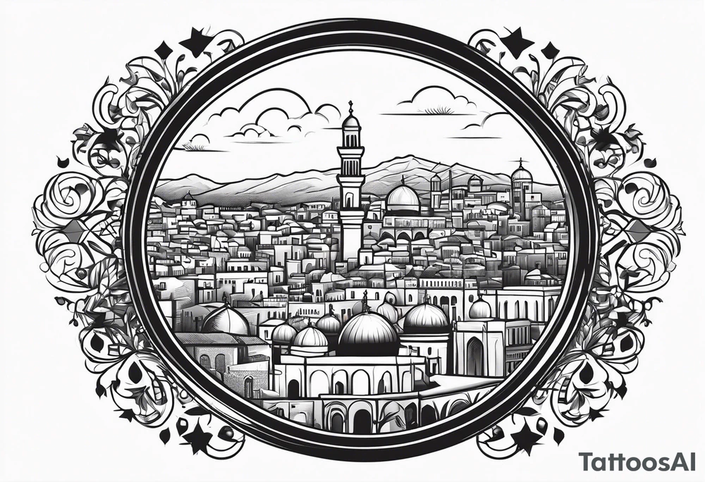 israel city vector circle
 vignette tattoo idea