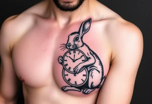 Tribal Rabbit holding a Clock tattoo idea