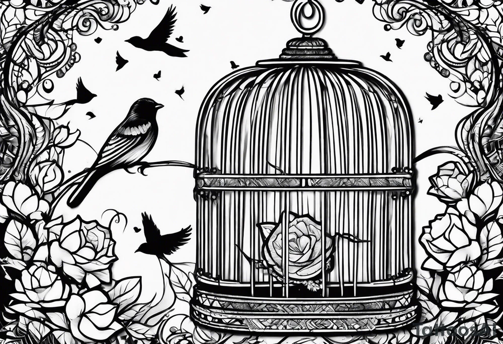 Empty bird cage tattoo idea