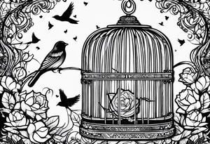 Empty bird cage tattoo idea