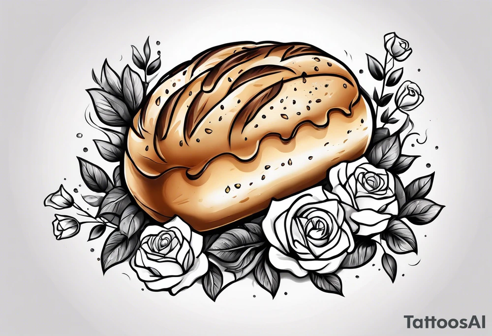 Bread surrounded by roses tattoo idea