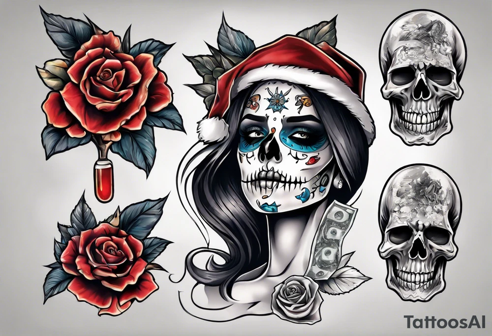 santa la muerta with money tattoo idea