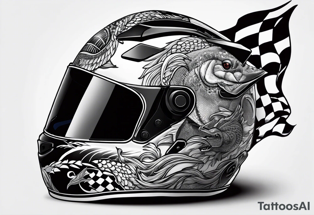 Race helmet with #2 and fishing tattoo idea