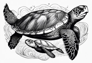 turtle and whale swimming together Hawaii tattoo idea