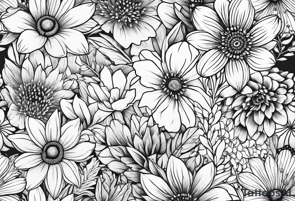 Wildflowers, smaller, vertical tattoo idea