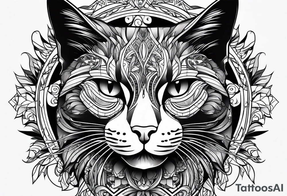 black dark cat vectorized futuristically tattoo idea