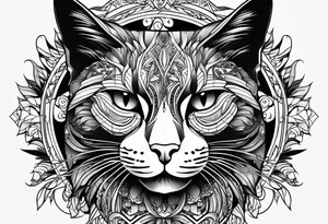 black dark cat vectorized futuristically tattoo idea