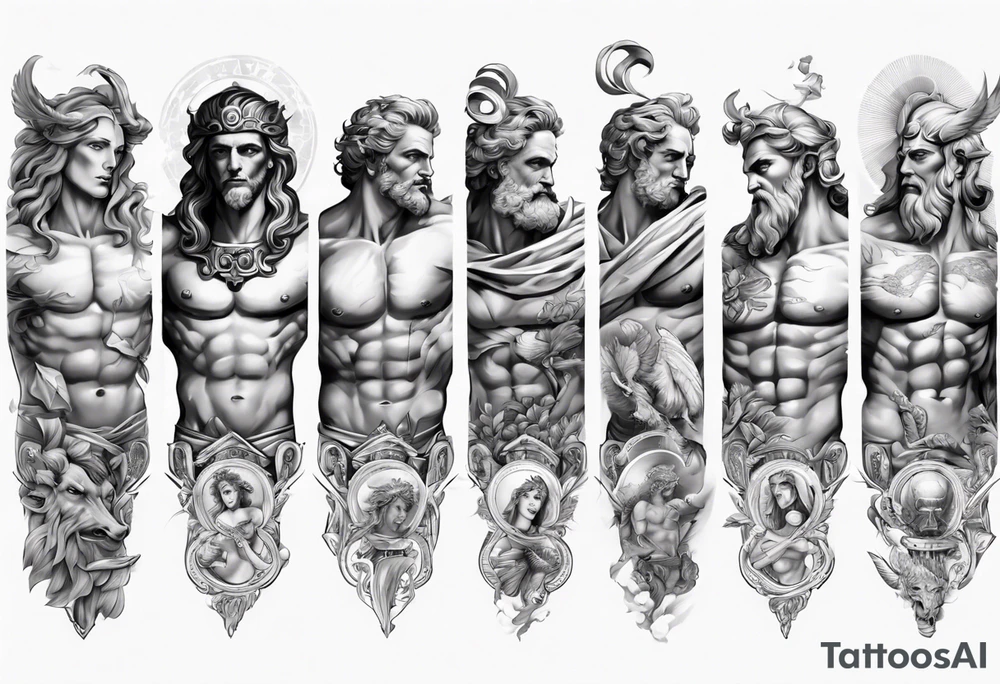 greek gods full arm sleeve tattoo idea