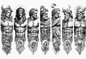 greek gods full arm sleeve tattoo idea