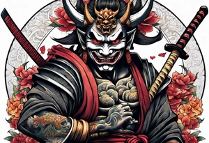 Full body Hannya  holding an ancient katana tattoo idea
