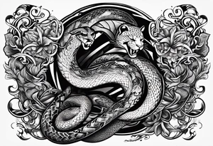 A snake and a panther To fight and wrap around the word "vitality" tattoo idea