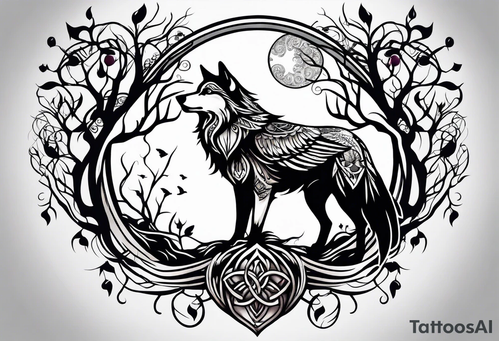 wolf raven and tree of life tattoo idea