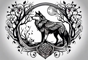 wolf raven and tree of life tattoo idea