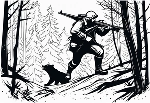 Hunter in the woods being attacked by a bear tattoo idea