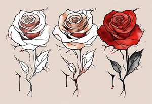 rose flower, one line, red blood dripping from the flower, tall, watercolor on light brown skin tattoo idea