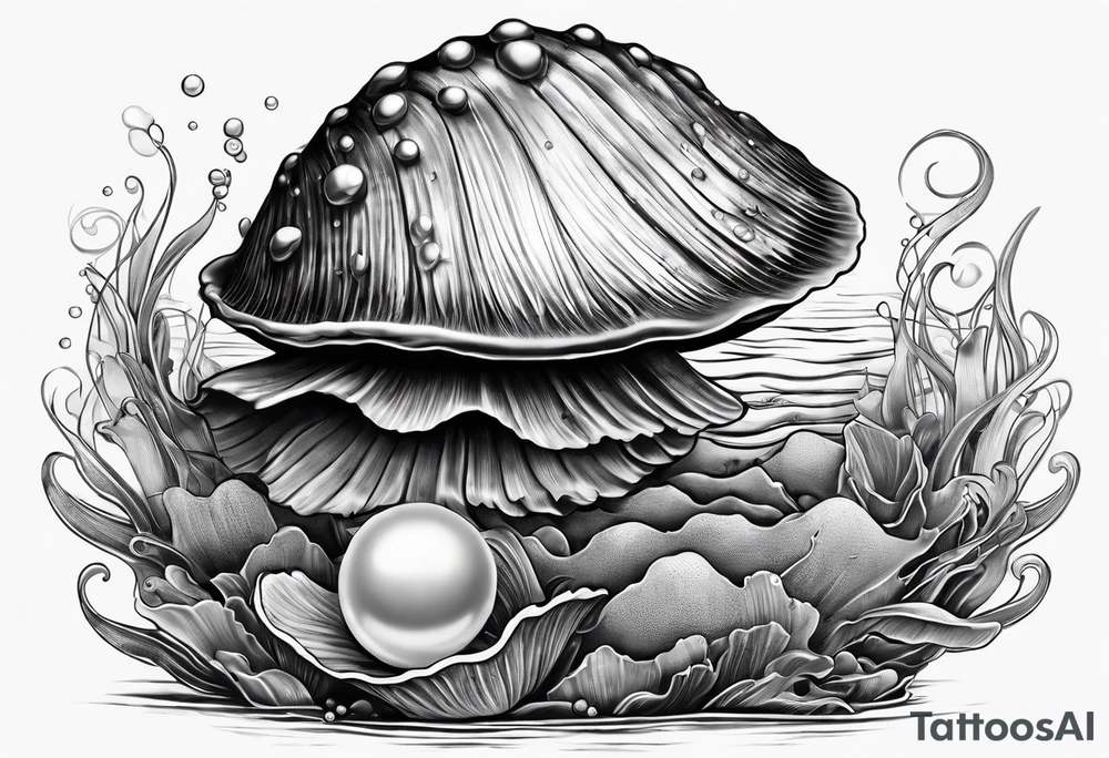 clam open with an pearl inside underwater tattoo idea