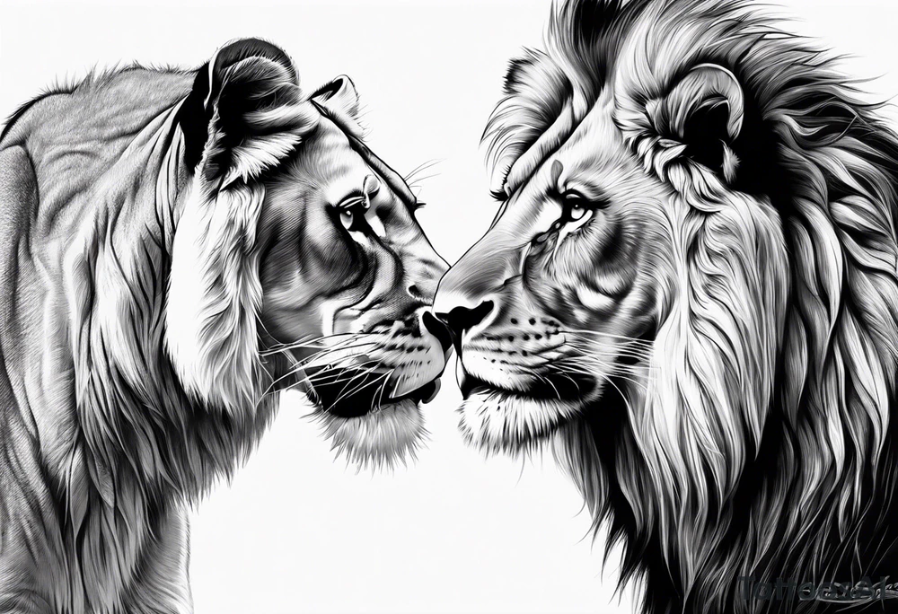 lion and lioness looking at each other tattoo idea