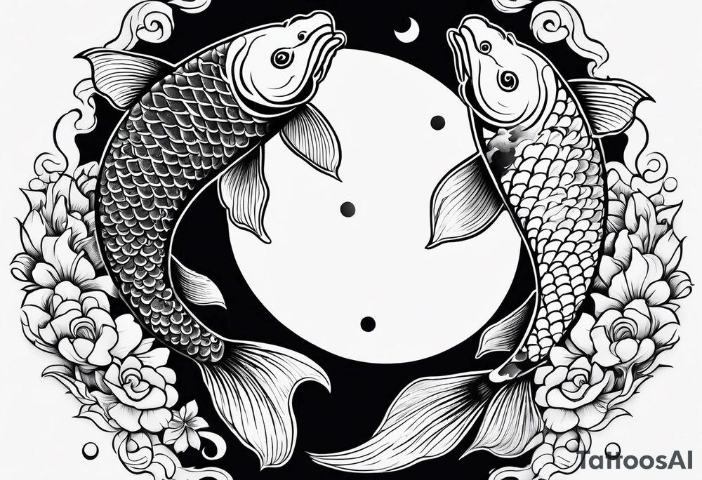 Koi fish yin and yang with moon tattoo idea