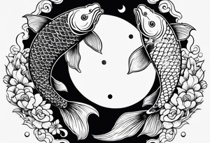 Koi fish yin and yang with moon tattoo idea