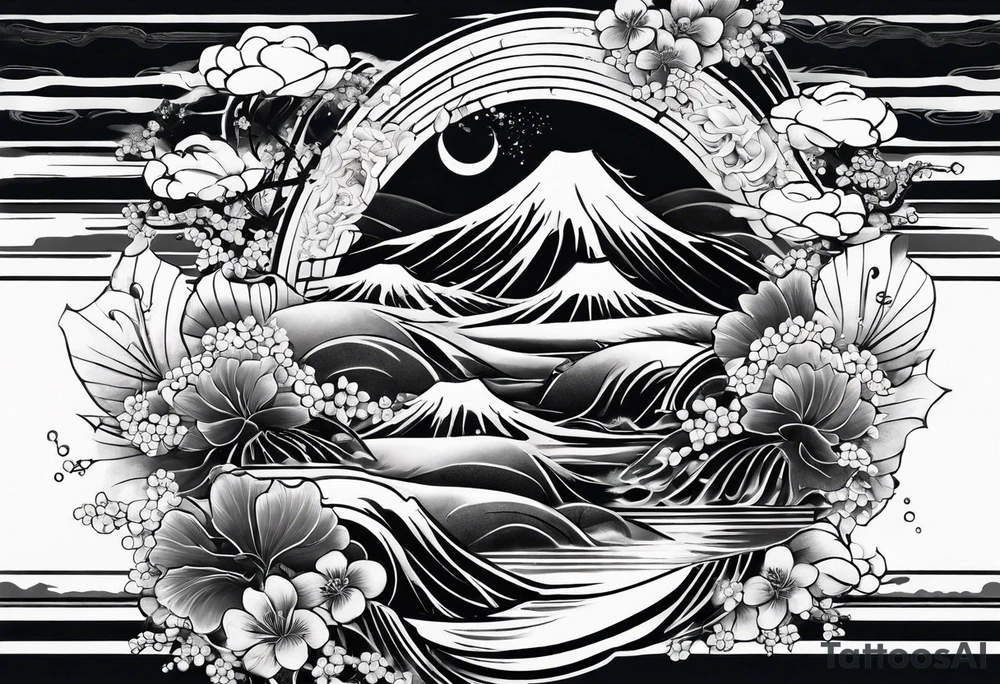 japanese sleeve tattoo with water elements tattoo idea