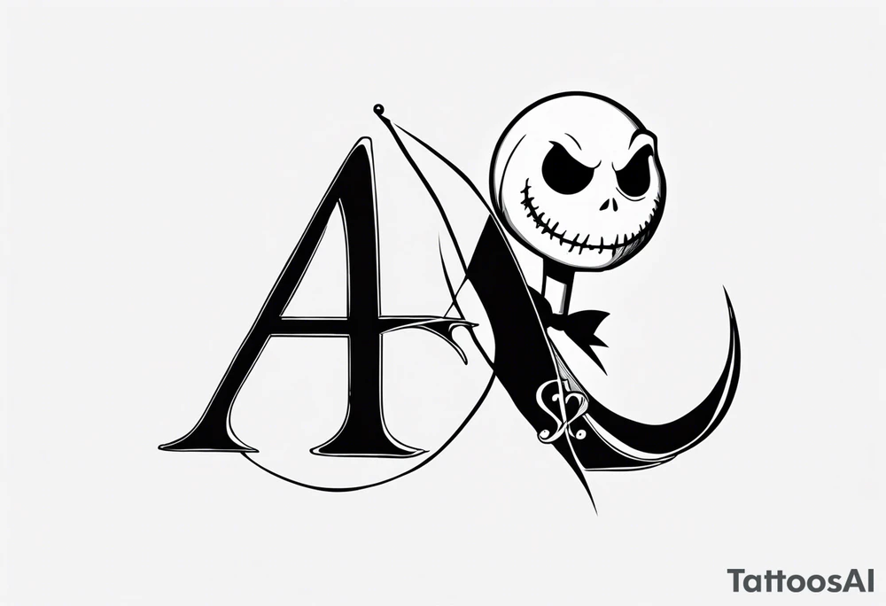 Jack Skellington with letter "A" and date 07/06/2023 tattoo idea