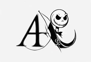 Jack Skellington with letter "A" and date 07/06/2023 tattoo idea