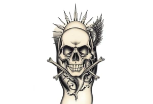 Skull and crossbones, sun, phoenix, light house. tattoo idea