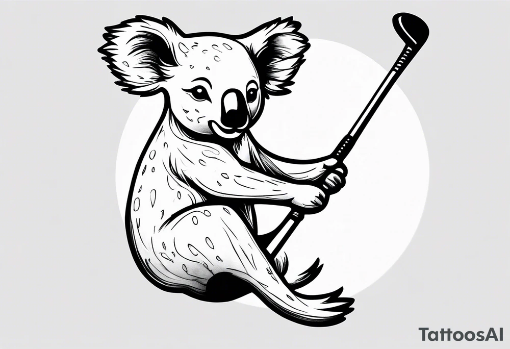 Koala swinging a golf club tattoo idea