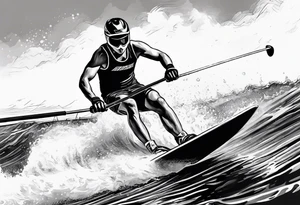 water skier being pulled by boat in slalom course tattoo idea